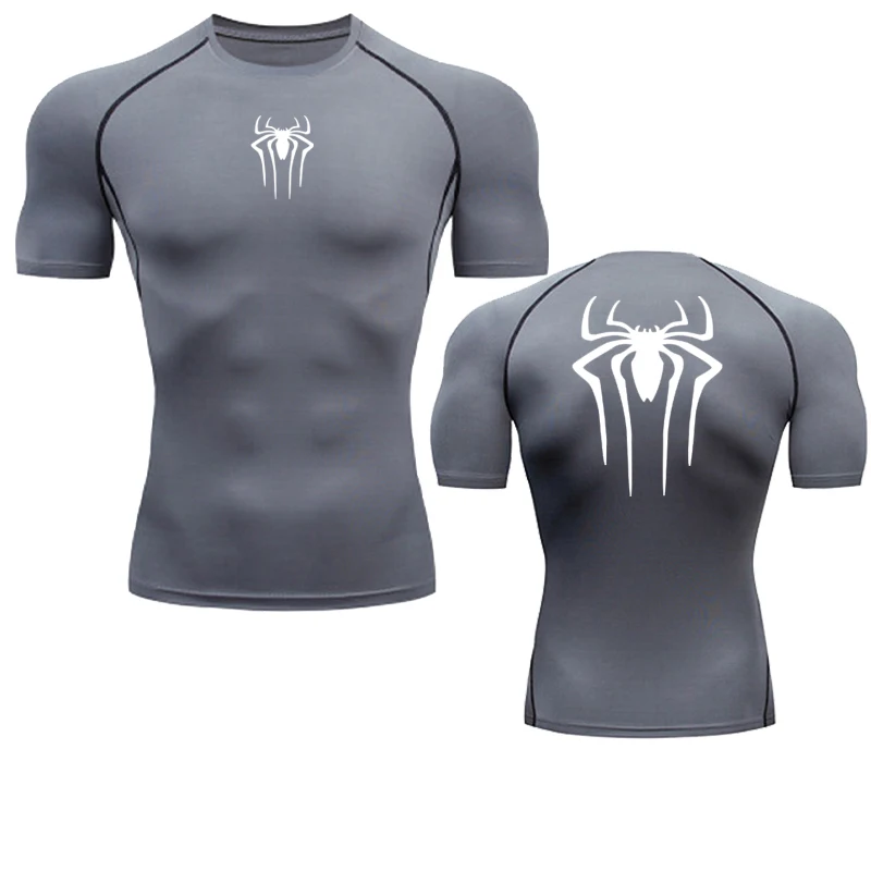 Color: GRAY, Size: XXXL - Printed Men's Athletic Compression Shirts Athletic Quick Dry Breathable Rash Guard Athletic Tight Workout Tops Summer Men