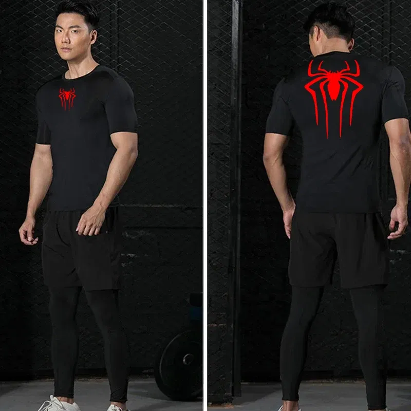 Color: GRAY, Size: XXXL - Printed Men's Athletic Compression Shirts Athletic Quick Dry Breathable Rash Guard Athletic Tight Workout Tops Summer Men