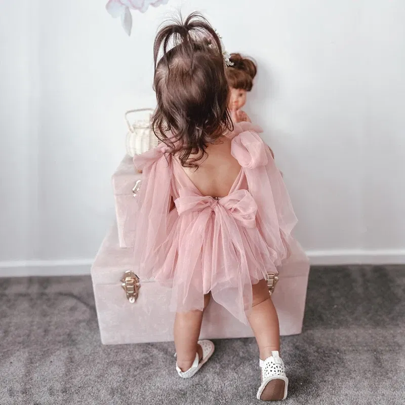 Color: Beige, Kid Size: 6M - 2024 Summer Baby Clothes Infant Girls Party Dress Lace Bodysuits & One-pieces 100-day Photo Dress Baby Photograph Clothing
