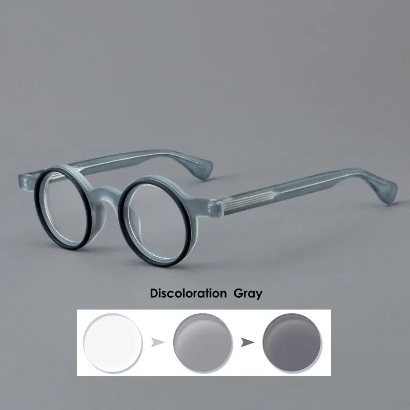 Frame Color: Yellow, Eye Prescription: +300 - VCKA Round Acetate Photochromic Reading Glasses Frame Men Prescription Anti-blue Eyeglasses Women Custom Eyewear +0.50 to+6.0
