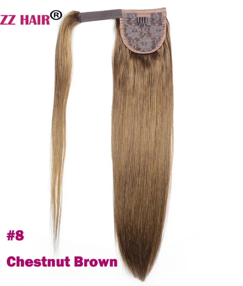 Color: #8, Life Span: 6 Months With Proper Care, Stretched Length: 24inches, Longest Hair Proportion: 35%-45% - ZZHAIR 100% Human Hair Extensions 16"-28" Machine Made Remy Magic Wrap Around Ponytail 60g-120g Clip In Horsetail Stragiht