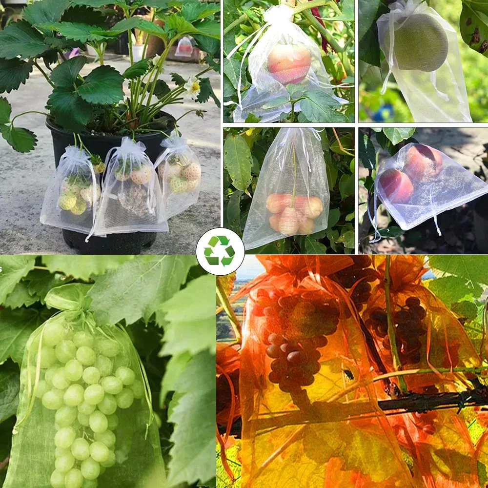 Color: Light Grey, Size: 4XL - 20-200PCS Vegetable Grapes Fruit Grow Bags Fruit Protection Bags Garden Anti-Bird Netting Mesh Bag Strawberry Bags Garden Tools