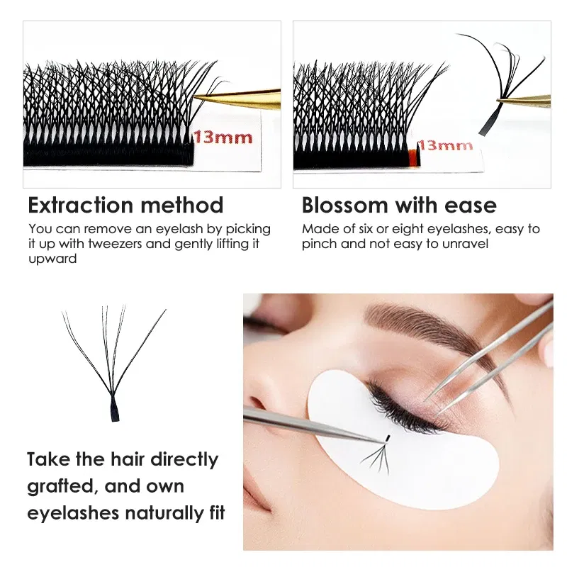 Color: Brushed Chrome, Curl: D, Thickness: 0.07mm, Length: 16mm - NATUHANA 3D 4D WW  Shaped Eyelash extensions 0.07mm C D L LU Curl Premade Fans Faux Mink Volume Lashes Korean Make Up Tool