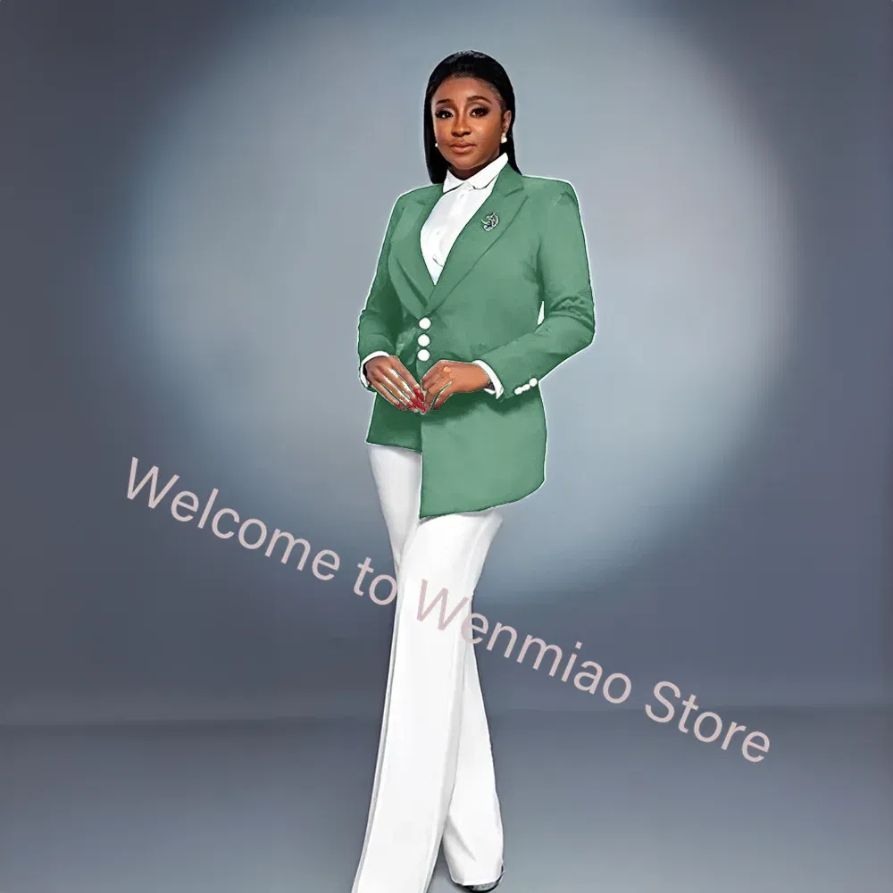 Color: Turquoise, Size: 6XL - Navy Women's Blazer 2-piece Set Fashionable Jacket Pants Set Ladies Suit Formal Business Workwear Office Lady Outfit