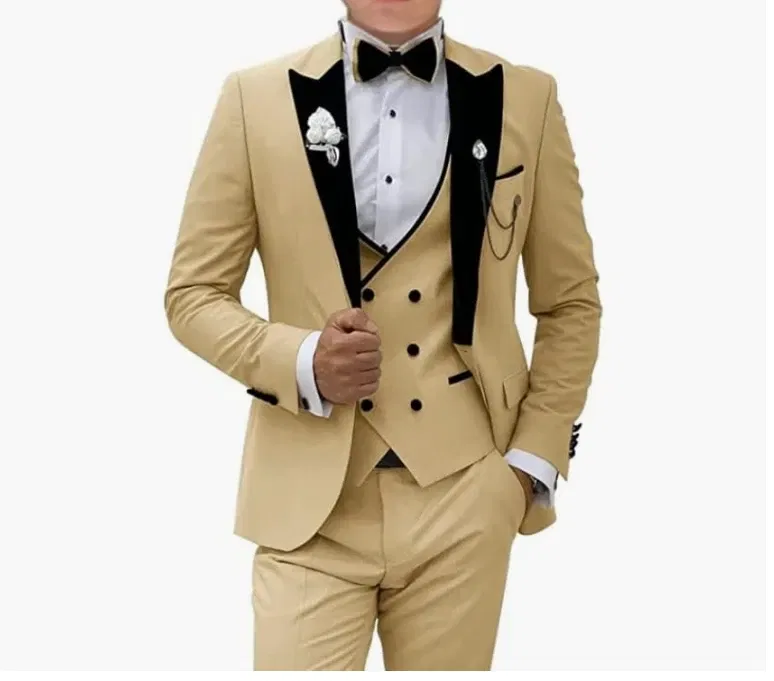 Color: Brown, Size: M - Pink Prom Suit for Men 3 Piece Jacket Vest Pants Set Peaked Lapel Blazer Outfit Costume Birthday Party