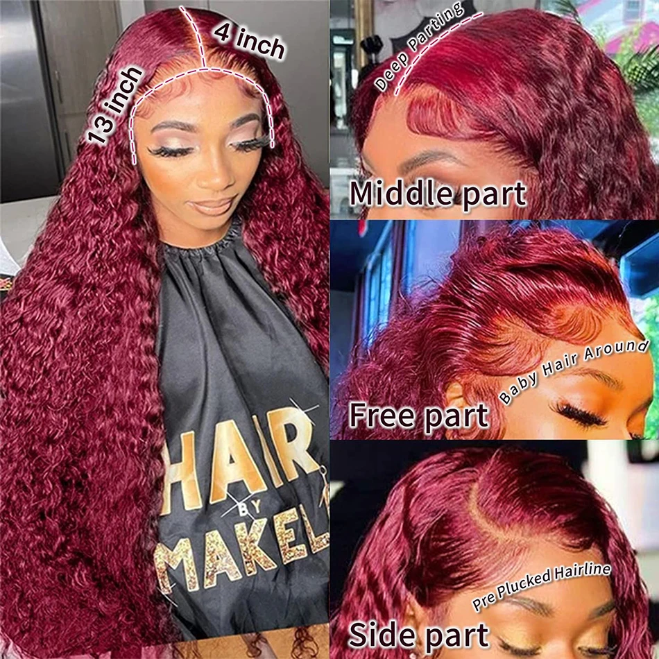 Color: FS1B/99J, Ships From: CHINA, Stretched Length: 32inches, Density: 180% - Red Curly Wigs 99J Burgundy 13X6 Hd Lace Frontal Human Hair Wig Colored Deep Wave Frontal Wig 13X4 Red Lace Front Human Hair Wig