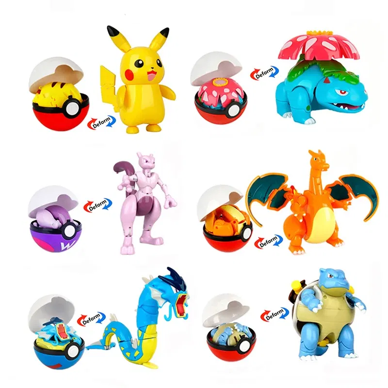 Color: Gold - High Quality Pokemon Ball Deformation Toy Pikachu Mewtwo Gyarados Pocket Monster Pokeball Pokemon Action Figure Children Toy Gif