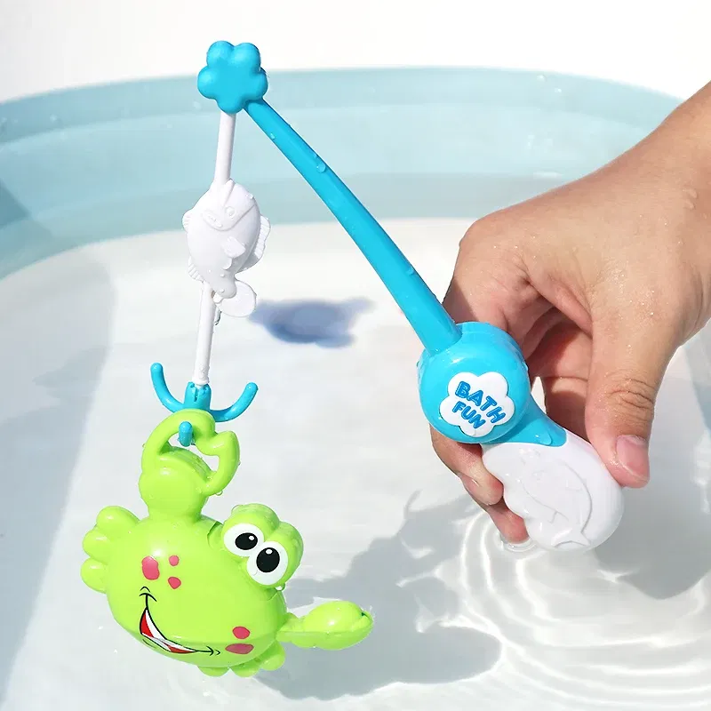Color: Blue - Bath Toys Fishing Games with Fish Net Squirt Fishes Crab Pool Bath Time Bathtub Toy for Toddlers Baby Kids Infant Girls Boys Age