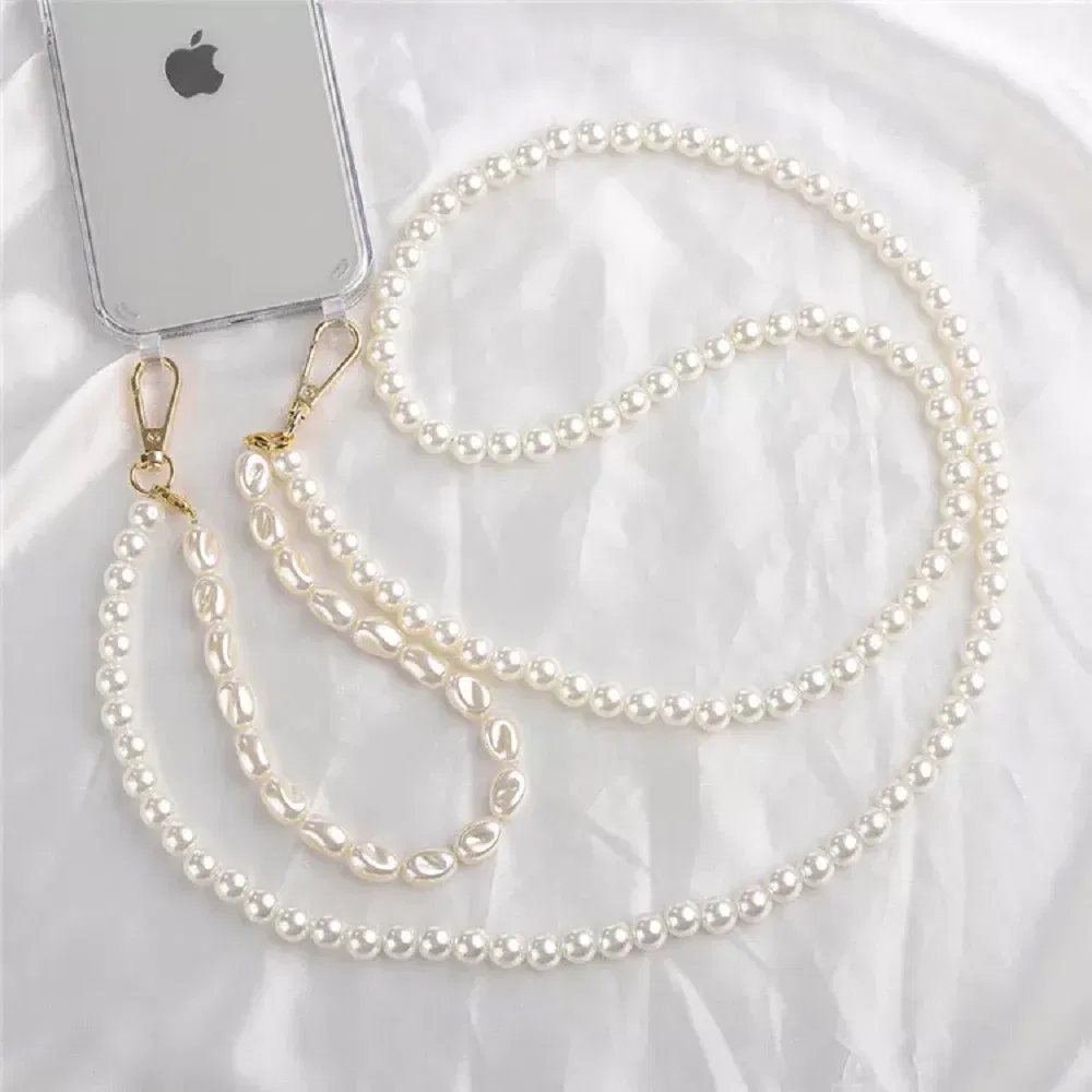 Color: Clear, Bundle: Case & Strap, Material: Plastic - Korean Pearl Bracelets Chain Case with Lanyard Aesthetic Luxury Shell for Iphone 15 12 14 Pro Max XR X XS 7 8 Plus 15 Pro Cover