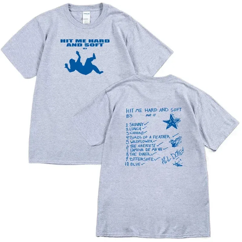 Color: GRAY, Size: XL - Summer Men's and Women's T-shirt Billie Hit Me Hard and Soft Printed T-shirt O-neck Cotton European Size Casual Short Sleeved