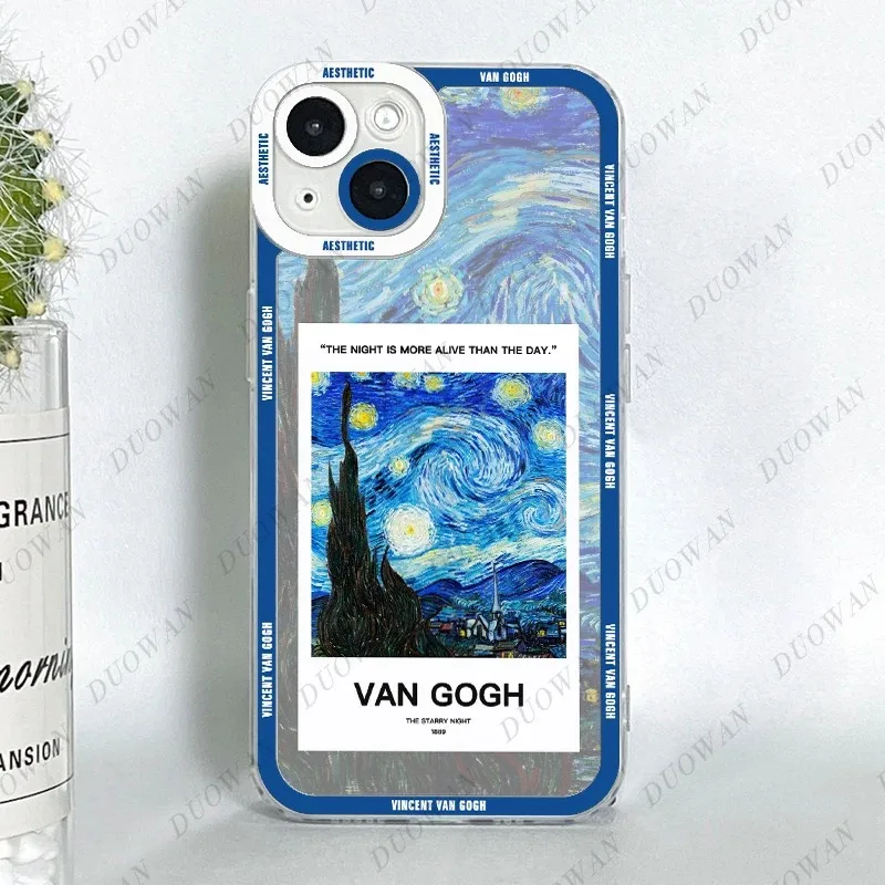Color: SKY BLUE, Material: PC - Van Gogh Oil Painting Phone Case For iPhone 11 12 13 14 15 16 Pro Max XR X XS Mini 8 7 Plus SE 2020 2022 Transparent Case