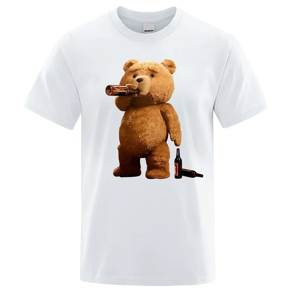 Color: Red, Size: XXXL - Lovely Ted Bear Drink Beer Poster Funny Printed T-Shirt Men Fashion Casual Short Sleeves Loose Oversize Tee Street Hip Hop Tops