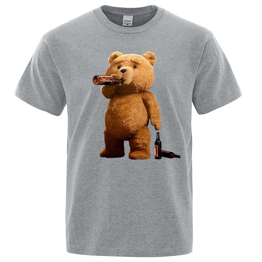 Color: Red, Size: XXXL - Lovely Ted Bear Drink Beer Poster Funny Printed T-Shirt Men Fashion Casual Short Sleeves Loose Oversize Tee Street Hip Hop Tops