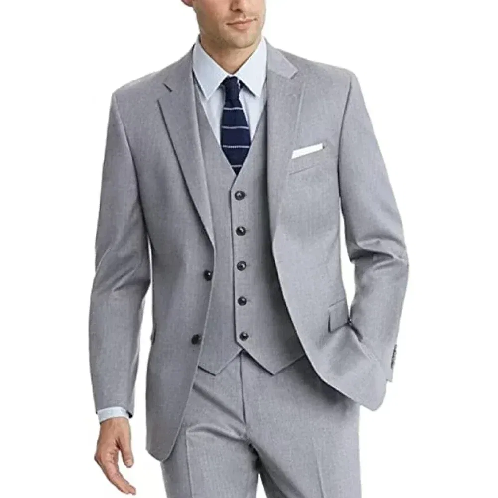 Color: Silver, Size: XXXL - Formal Suit for Men Slim 3 Pieces Blazer Vest and Pant Set Notched Lapel High Quality Elegant Tuxedo Set Wedding Dress Business