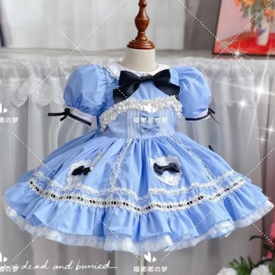 Color: Red, Kid Size: 4T - 0-8Y Baby Girl Summer Blue Alice Turkish Vintage Lolita Princess Ball Gown Dress for Birthday Holiday Casual Eid