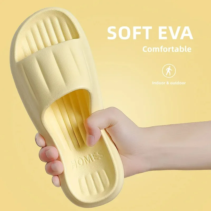 Color: Lavender, Shoe Size: 38 - Home Slippers Women Men Summer Sandals Soft EVA Slides Beach Flip Flops Couples Bathroom Non-slip Shoes