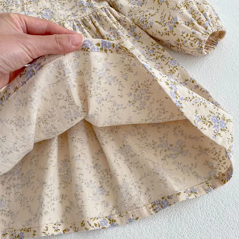 Color: light brown, Kid Size: 4 - Sweet Kids Baby Girls Long Sleeve Flower Printing Princess Dress Autumn Baby Girls Doll Collar Dress Children Clothes Dress