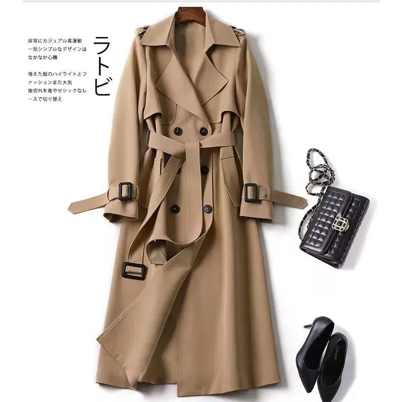 Color: Orange, Size: S - Autumn Winter Long Sleeve Trench Coat For Women 2024 Fashion Loose Office Lady Long Outerwears Jacket Coats Female Clothing