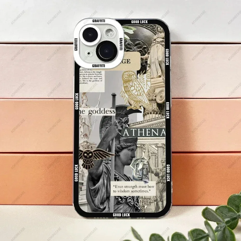 Color: GRAY, Material: POLYESTER - Aesthetic Statue Art Phone Case For iPhone 16 15 14 13 12 11 Pro Max XS X XR Plus Mini Luxury Transparent Soft Funda