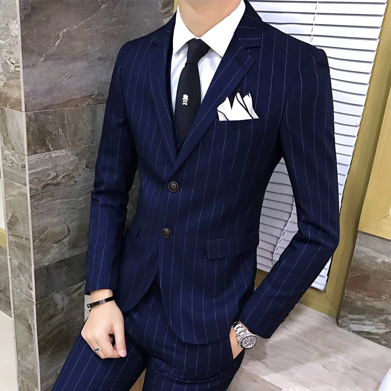 Color: Fuchsia, Size: L - Gray Men Classic Striped/Checked Suits, Business Office 3 Piece, Asian Size Slim Fit Men Dress Jacket & Pants with Vest, S-4XL