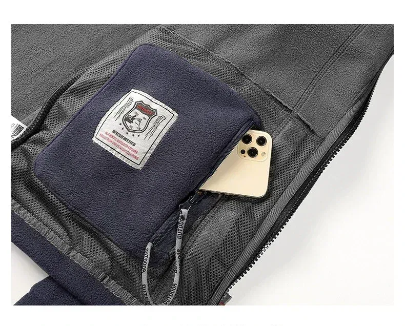 Color: Red, Size: XXL - Men Fleece Jacket Pockets Thicken Polar Norway Ski Jackets Cold-proof Overcoat Plus Size Outwear Autumn Winter Casual Warm Coat