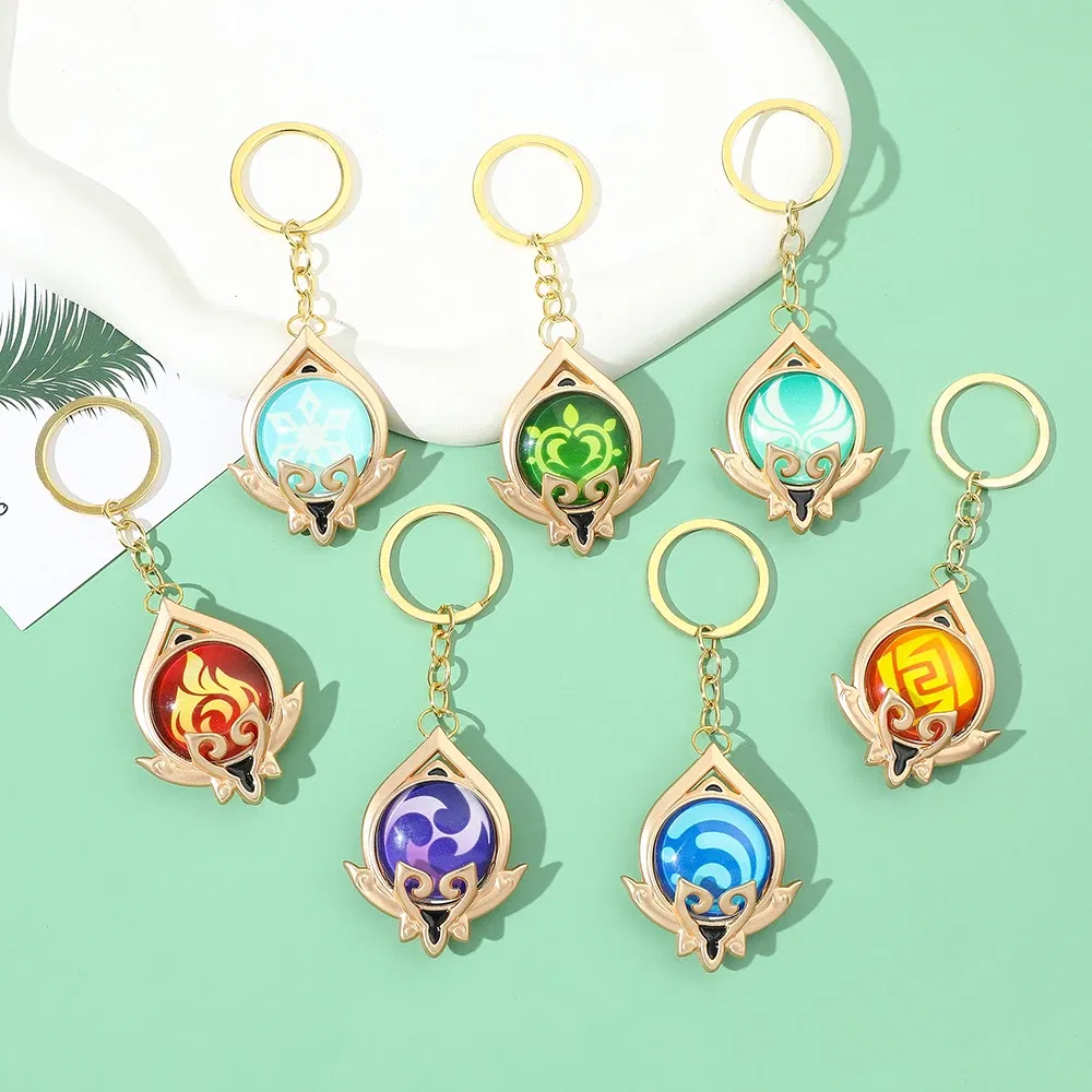Color: green - Genshin Impact Keychain Anime Game Genshi Impact Vision Element God's Eye for Men Key Chain Kids Accessories Key Ring