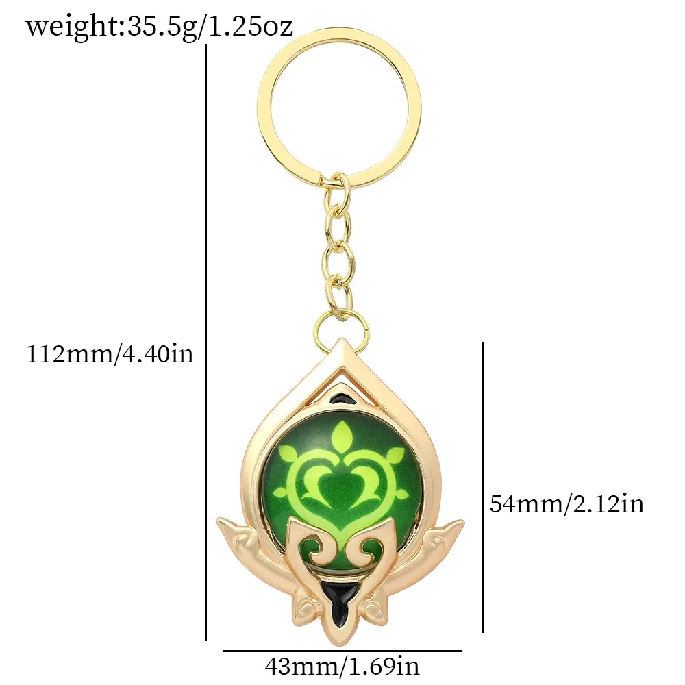 Color: green - Genshin Impact Keychain Anime Game Genshi Impact Vision Element God's Eye for Men Key Chain Kids Accessories Key Ring
