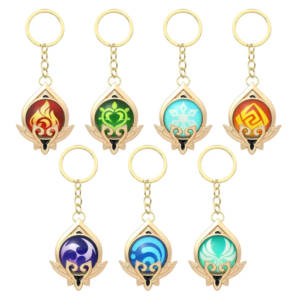 Color: green - Genshin Impact Keychain Anime Game Genshi Impact Vision Element God's Eye for Men Key Chain Kids Accessories Key Ring