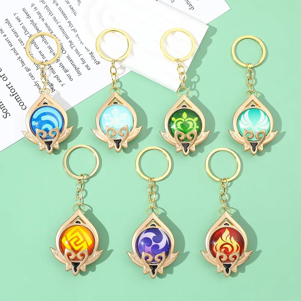 Color: green - Genshin Impact Keychain Anime Game Genshi Impact Vision Element God's Eye for Men Key Chain Kids Accessories Key Ring