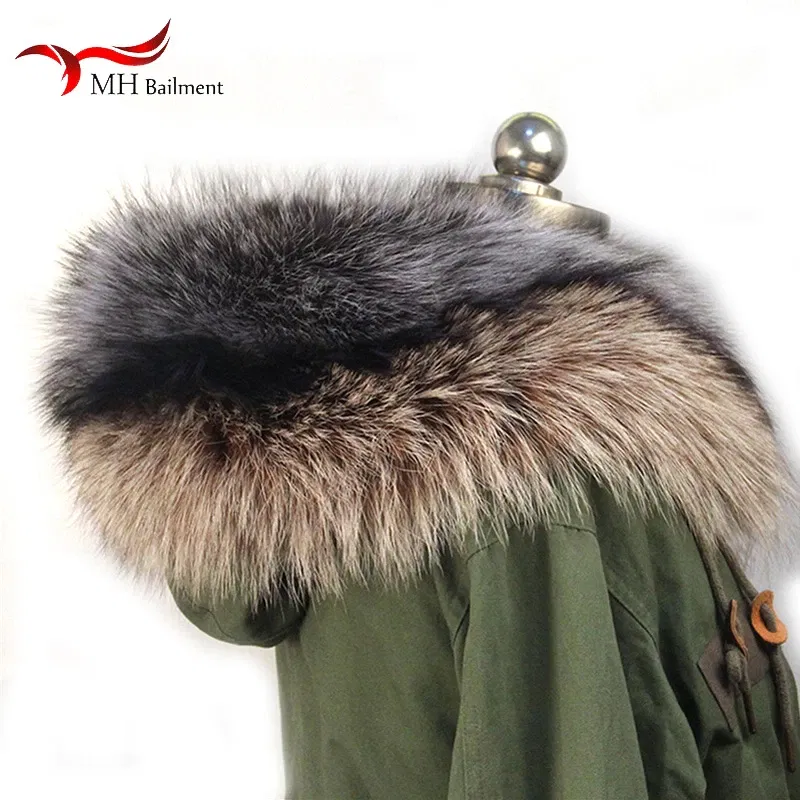 Color: GRAY, Size: XS - 100% Real Raccoon Fur Scarf Coat Collar Ladies Winter Luxury Authentic Raccoon Warm Neck Shawl Coat Collar Furry Shawl Women