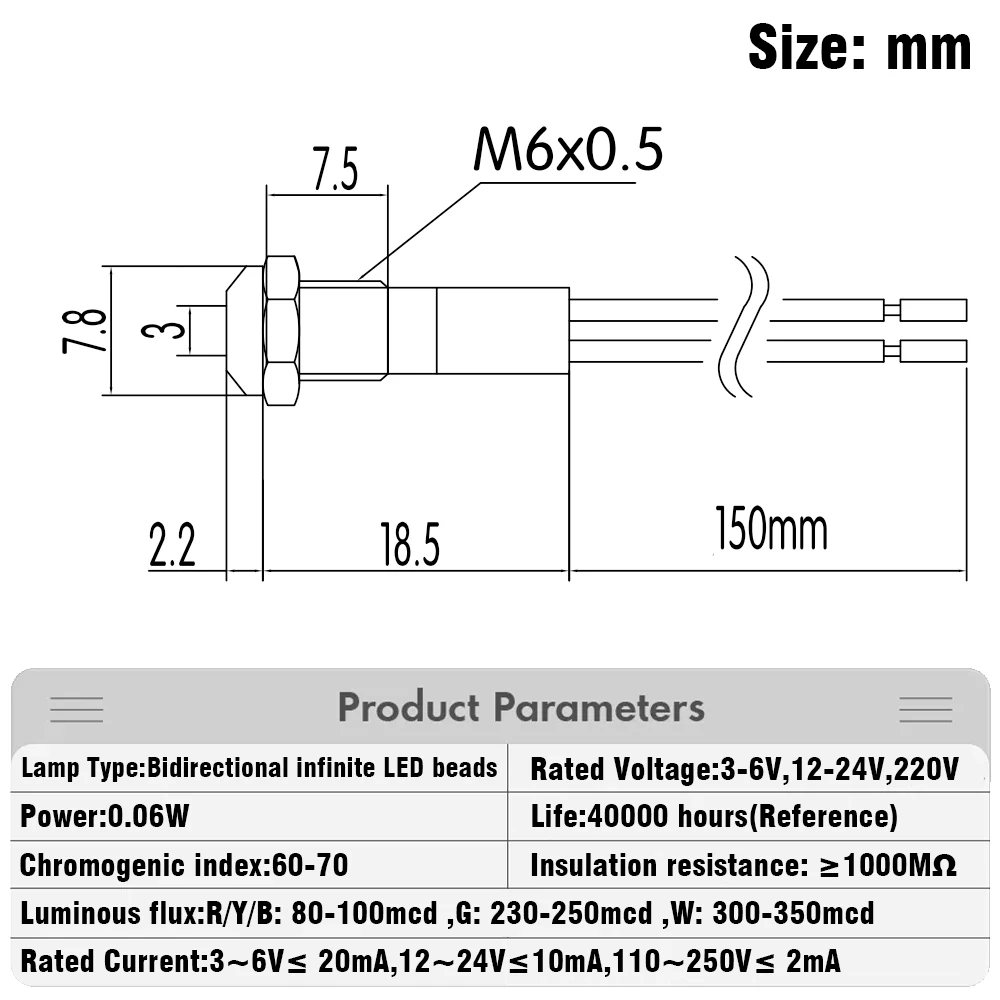 Color: green - 1PC IP65 6mm LED Waterproof Metal Indicator Light Signal Lamp With Wire 5V 12V 24V 220V Red/Yellow/Blue/Green/White Metal Button
