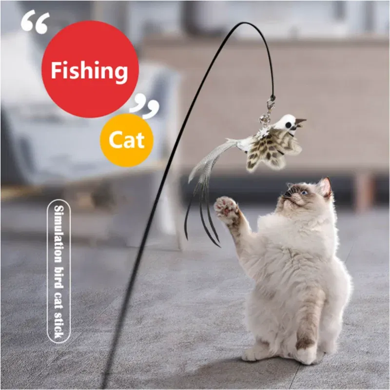 Color: Skyblue, Ships From: CHINA - Simulation Bird Interactive Funny Cat Stick Toy Furry Feather Bird With Bell Sucker Cat Stick Toy Kitten Playing Pet Accessories