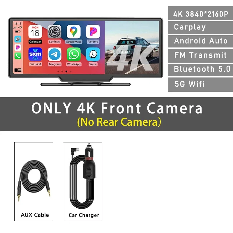 Color Name: WHITE, Sd Card Memory: 16g - Car Dvr 10.26 Inch 4K 3840*2160P Carplay Android Auto Dash Cam GPS 5G WIFI FM BT Dual Lens Camera Dashcam Drive Recorder