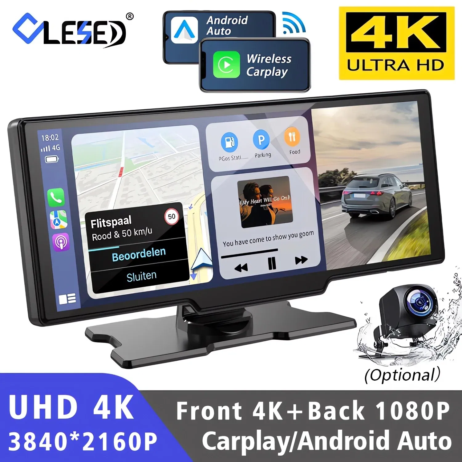 Color Name: WHITE, Sd Card Memory: 16g - Car Dvr 10.26 Inch 4K 3840*2160P Carplay Android Auto Dash Cam GPS 5G WIFI FM BT Dual Lens Camera Dashcam Drive Recorder