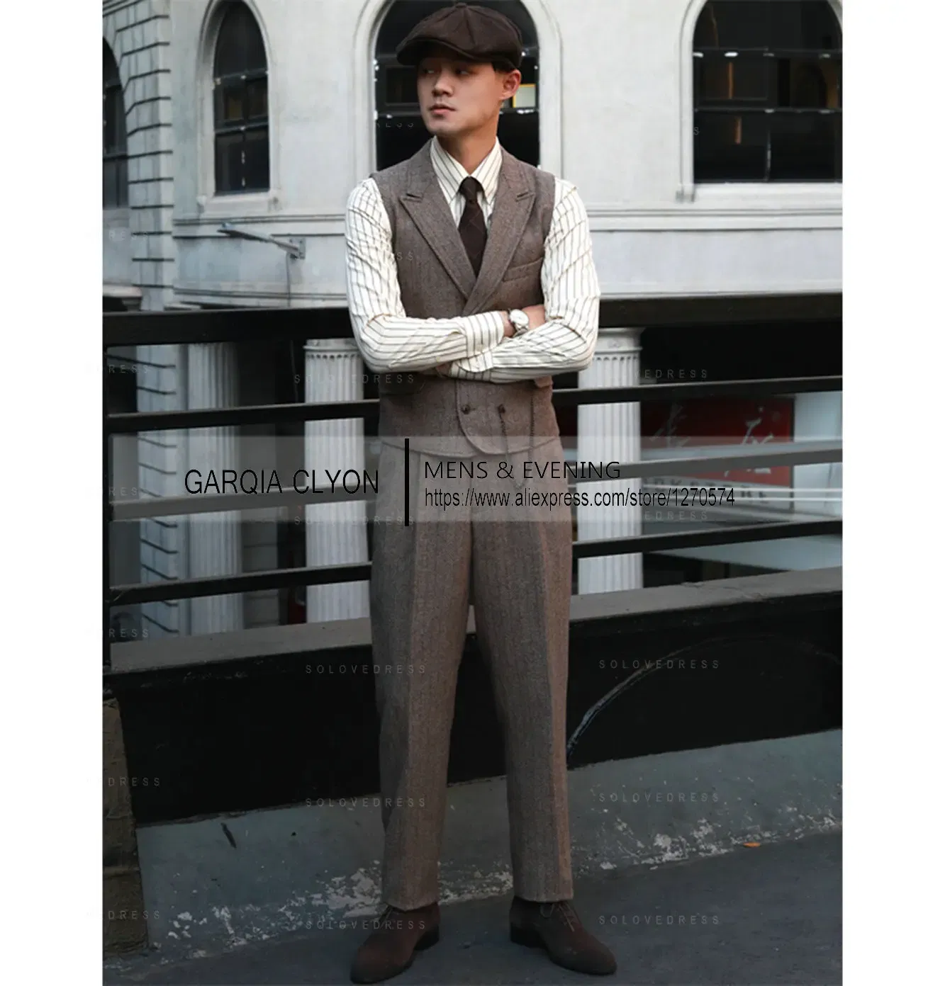 Color: Blue, Size: XL - Tweed Herringbone 3 Pieces Herringbone Men's Business Suits Single Breasted Slim Fit Groom Formal Suits?€Blazer+vest+Pants?‰