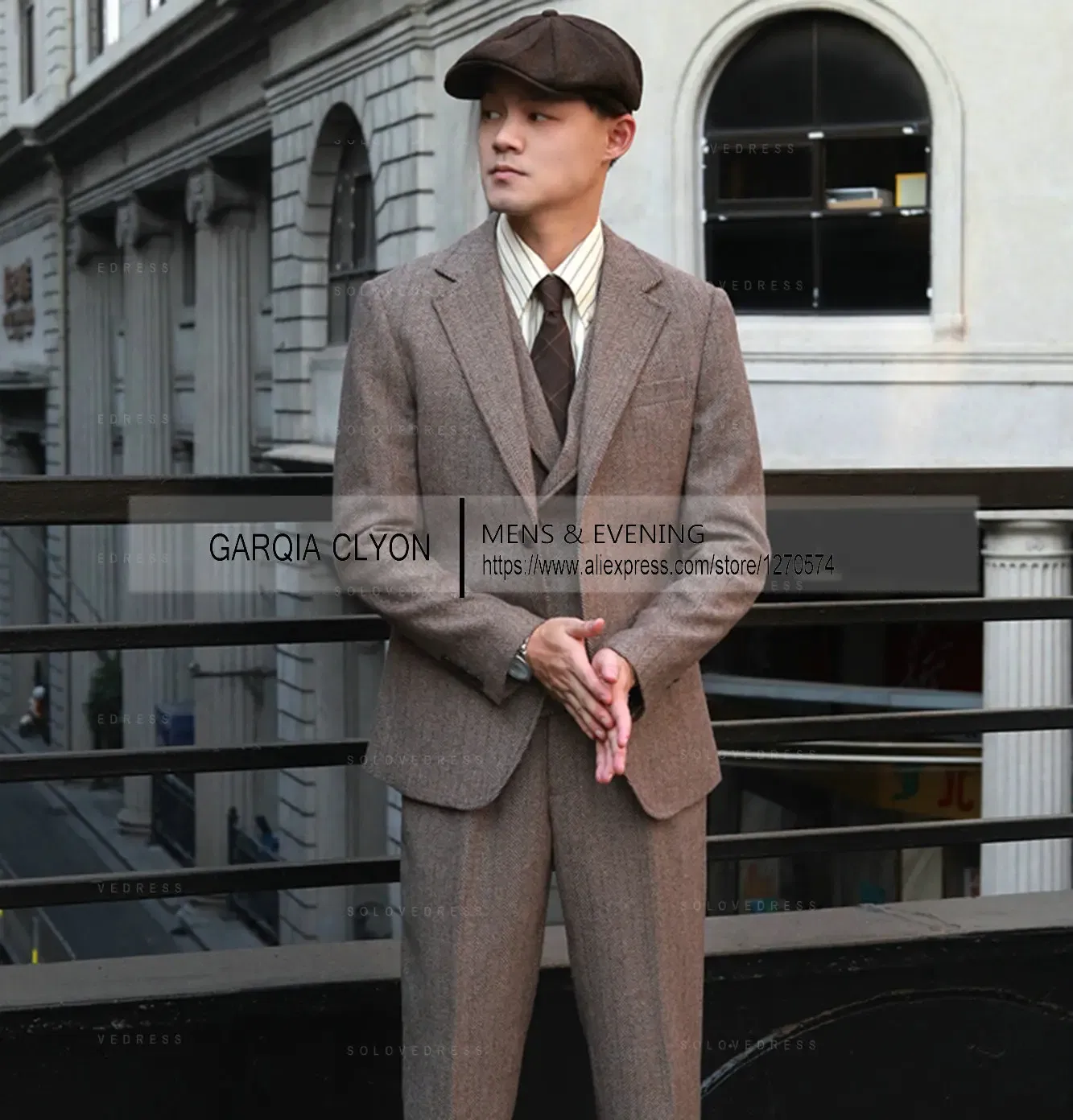 Color: Blue, Size: XL - Tweed Herringbone 3 Pieces Herringbone Men's Business Suits Single Breasted Slim Fit Groom Formal Suits?€Blazer+vest+Pants?‰