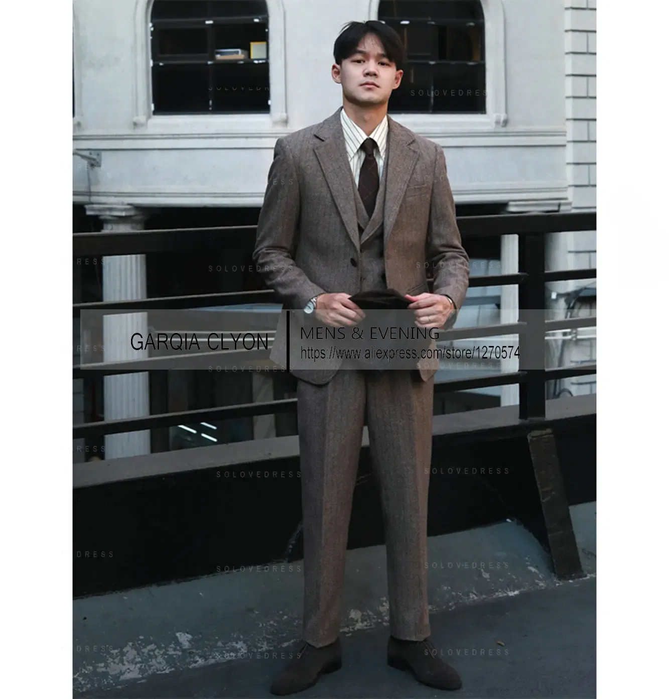 Color: Blue, Size: XL - Tweed Herringbone 3 Pieces Herringbone Men's Business Suits Single Breasted Slim Fit Groom Formal Suits?€Blazer+vest+Pants?‰