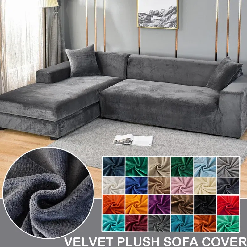 Color: CORAL, Specification: 60*120cm - Velvet Sofa Cover for Living Room Thick Elastic Sofa Cover 1/2/3/4 Seater L Shaped Corner Sofa Cover Stretch Cover for Sofa