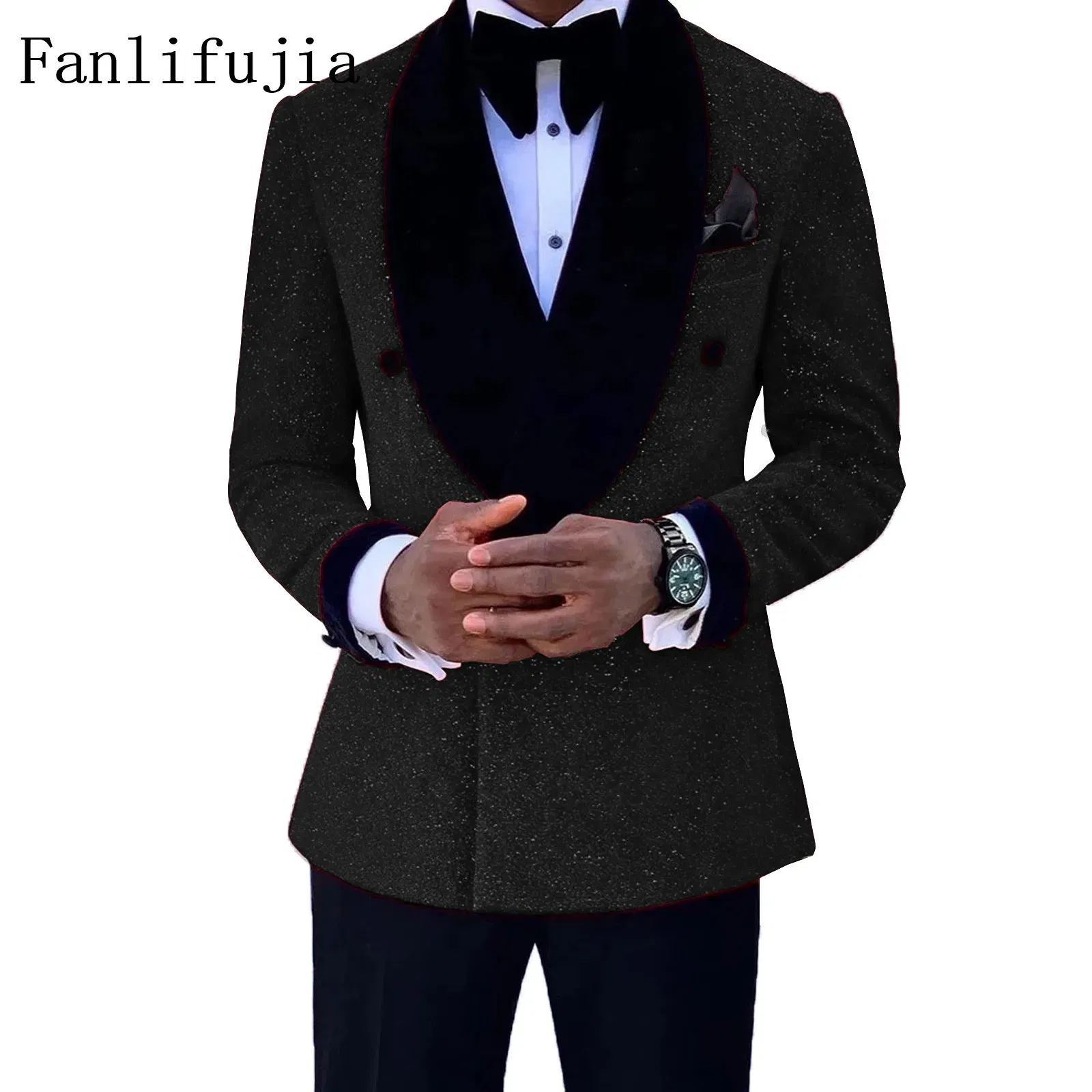 Color: ROYAL BLUE, Size: 4XL - Fanlifujia Luxury Red Glitter Suits Men Groom Wedding Tuxedo Double Breasted Blazer Formal Evening Party Prom Dress 2 Pieces Set