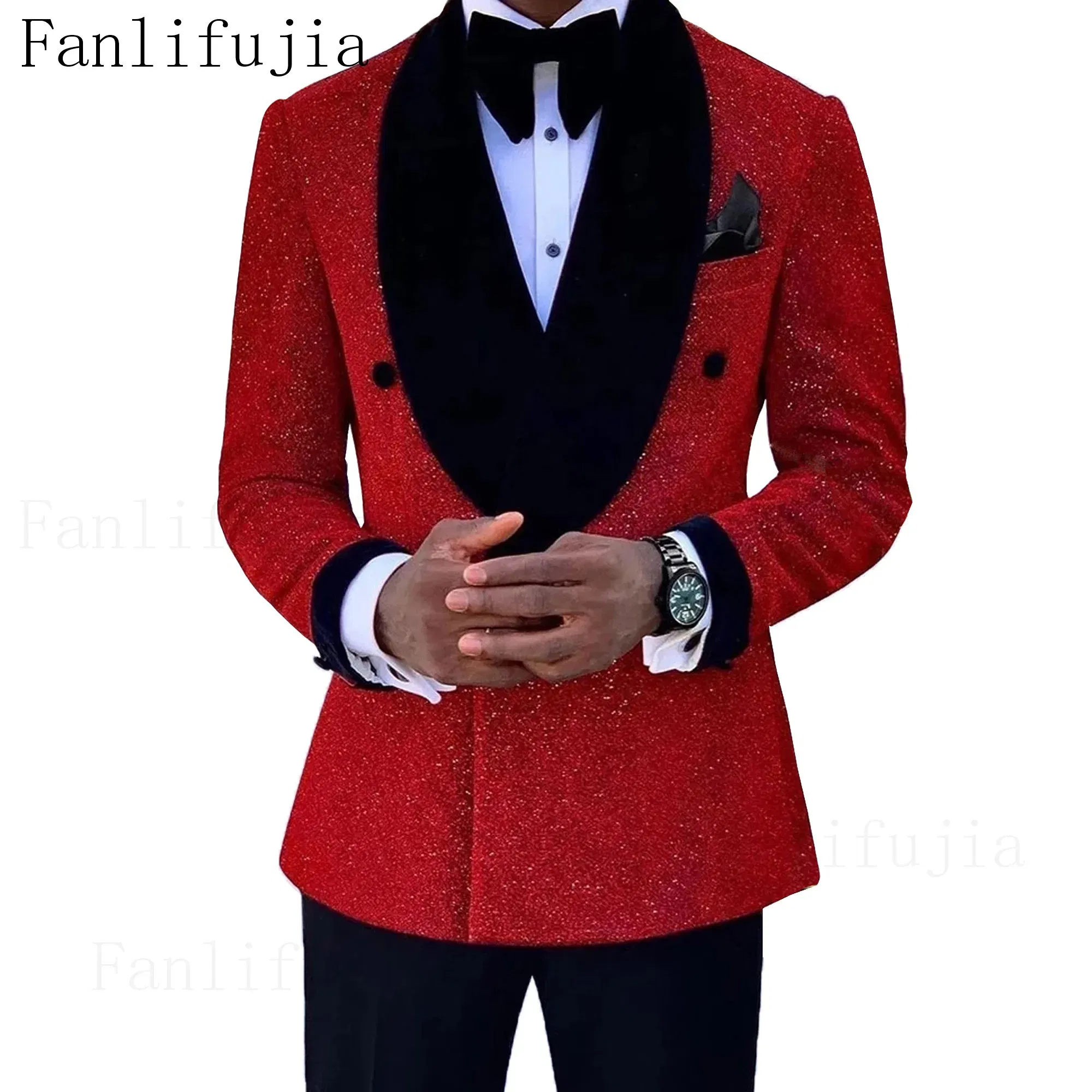 Color: ROYAL BLUE, Size: 4XL - Fanlifujia Luxury Red Glitter Suits Men Groom Wedding Tuxedo Double Breasted Blazer Formal Evening Party Prom Dress 2 Pieces Set