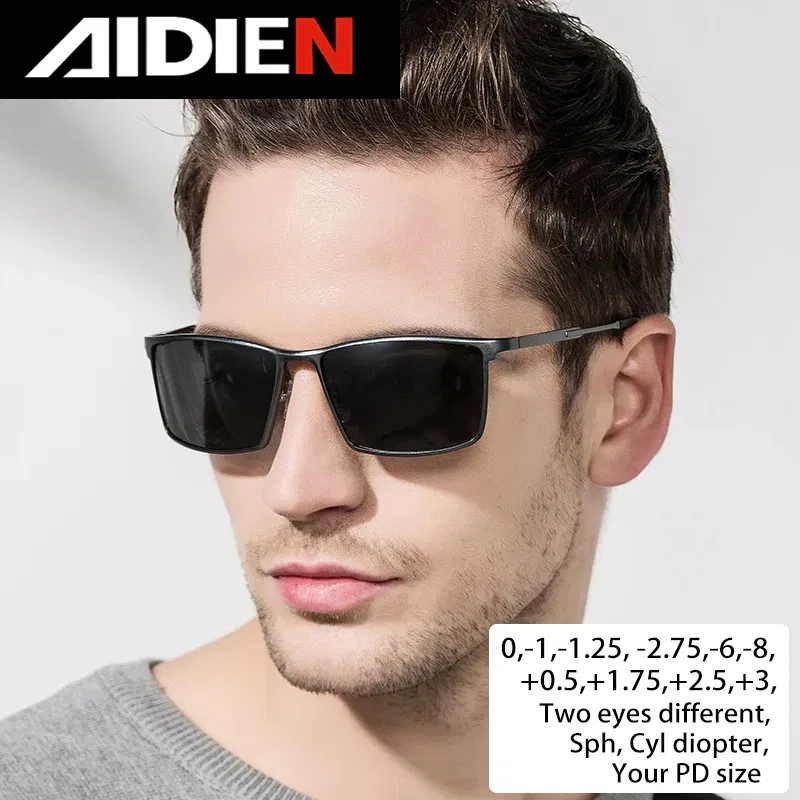 Lenses Color: Blue, Frame Color: green - Men's sunglasses myopia with diopter polarized  prescription glasses UC400 retro anti-glare driving goggles square black shades