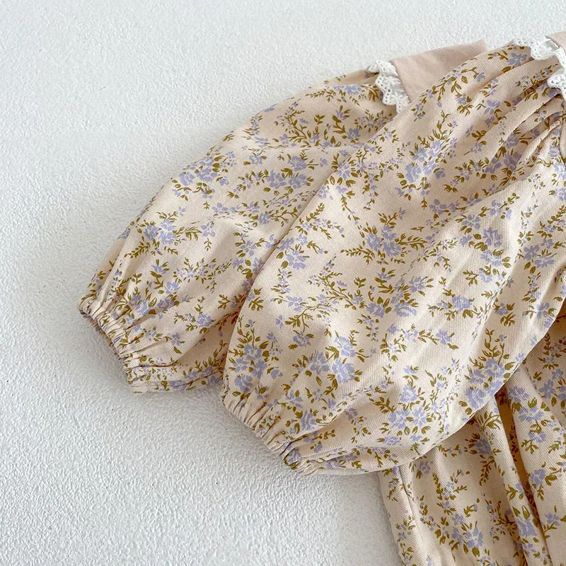 Color: Chocolate, Kid Size: 4T - Sweet Kids Baby Girls Long Sleeve Flower Printing Princess Dress Autumn Baby Girls Doll Collar Dress Children Clothes Dress