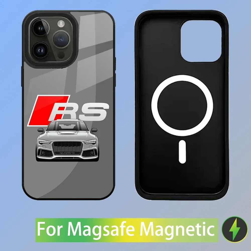 Color: Blue, Material: Denim - R-S 6 7 sport car Phone Case For iPhone 16,15,14,13,12,11,Plus,Pro,Max Mini A-AudiS-S Magsafe Magnetic Wireless Charging