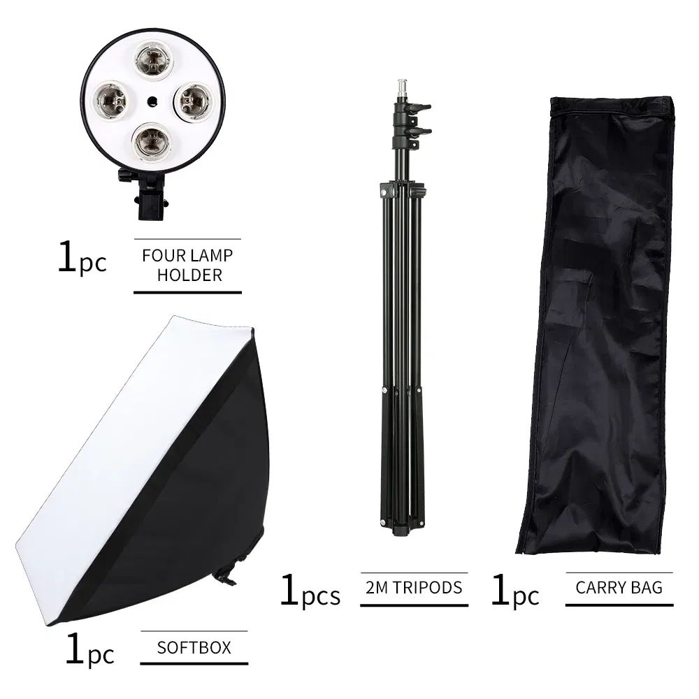 Color: GRAY, Ships From: CHINA - Photo Studio 4pc LED 15W Softbox Kit Photographic Lighting Kit Camera Photo Accessories 1pc Light Stand 1pc Softbox for Shooting