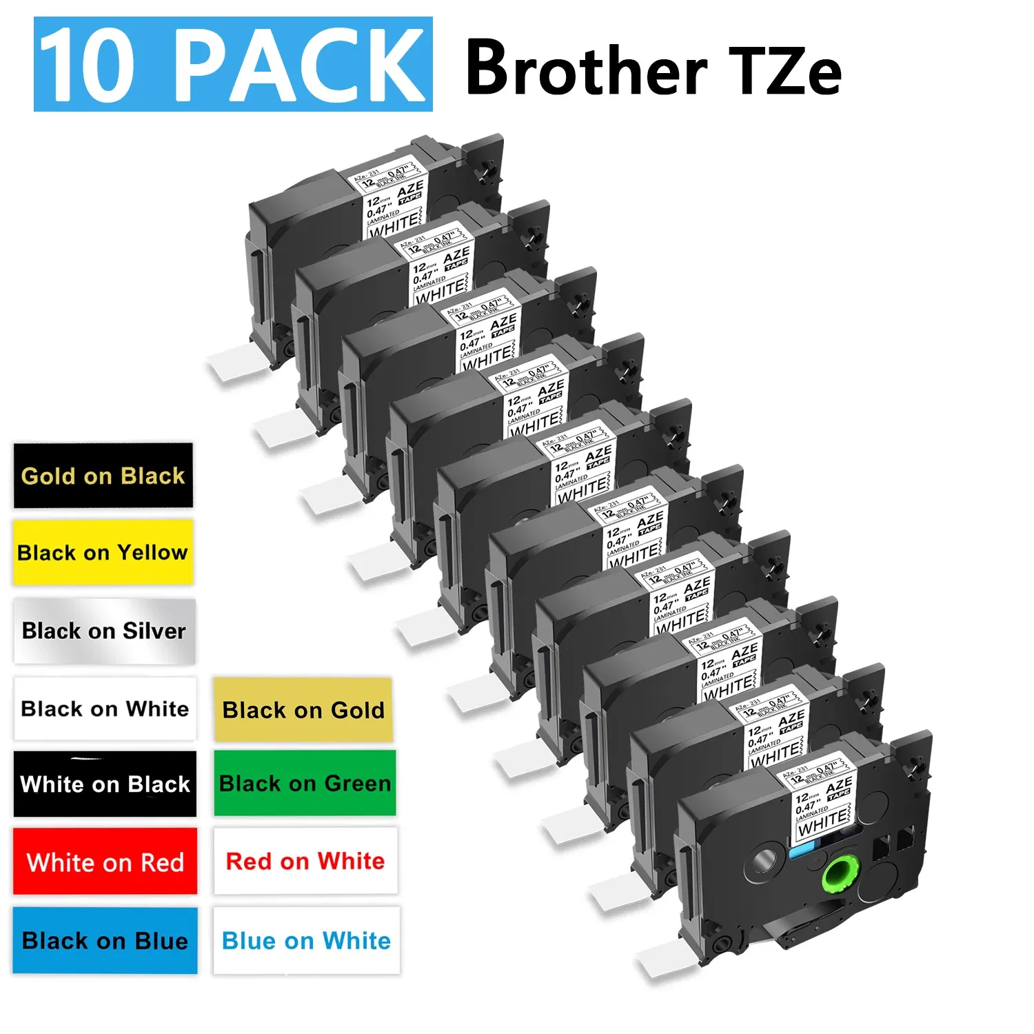 Color: Light Grey, Width: 24mm - Greencycle 10PK TZe 231 Label cassettes Compatible for Brother Ptouch Printer Black on white Label tape 6mm 9mm 12mm 18mm 24mm