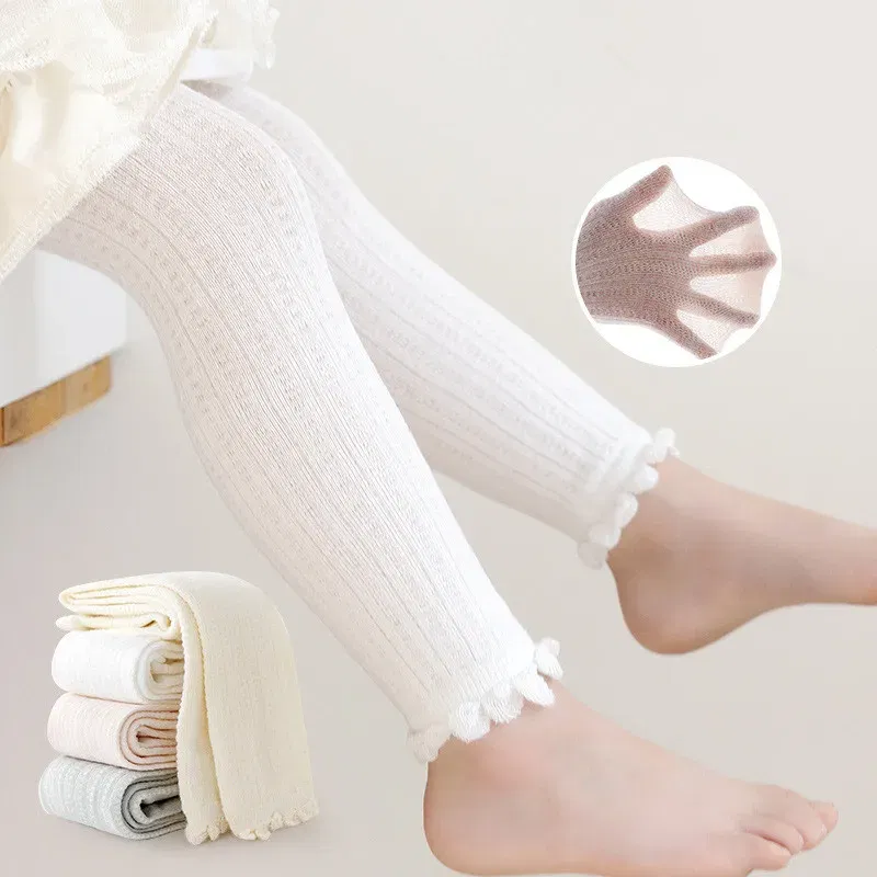 Color: Yellow, Size: 92, Ships From: CHINA - Summer Spring Mesh Baby Girls Stretch Leggings Cotton Solid Ruffle Edge Toddler Kids Pants