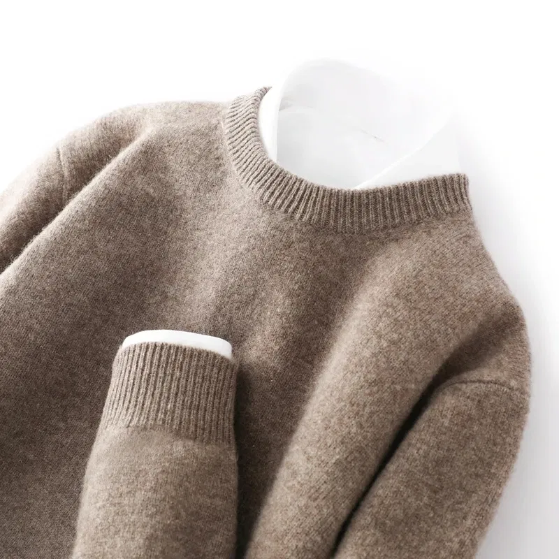 Color: GRAY, Size: XXL, Ships From: CHINA - Men's 100% Pure Wool Cashmere Sweater O-Neck Pullover Knit Sweater Autumn and Winter New Long Sleeve High-End Jumpers Thick Tops