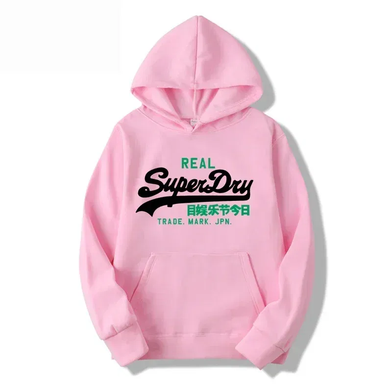 Color: Pink, Size: XXXL - spring autumn superdry printed Men women Hoodies Fleece Warm Mens Sweatshirt Fashion Men Fleece Warm Sweatshirt