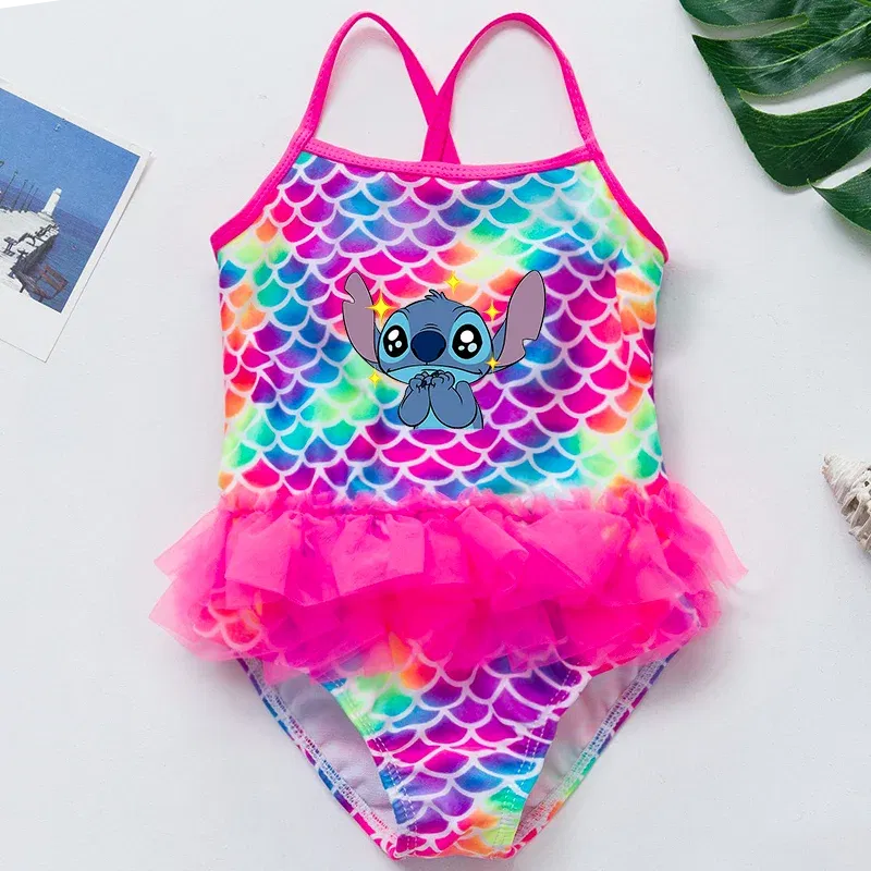 Color: Dark Grey, Kid Size: 12M - Lilo Stitch Girl Swimsuit Summer One-Piece Swimwear Beachwear Pool Mermaid Fish Scale Print Bikini Bathing Outfit Swimming Wear