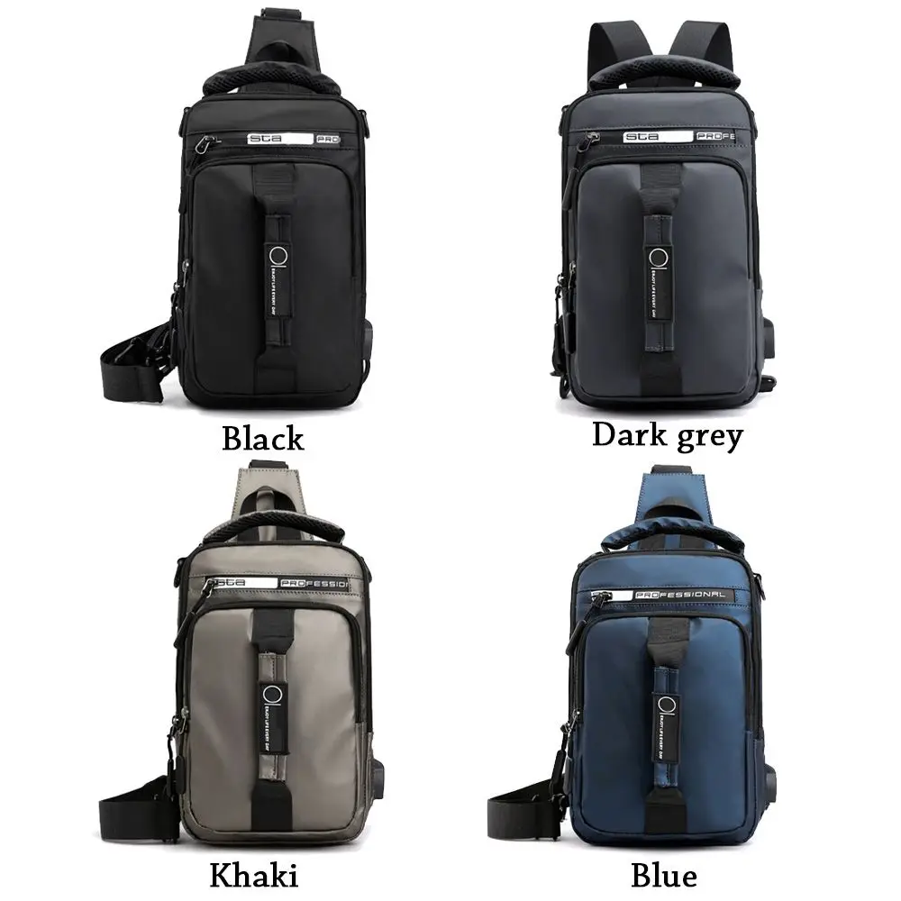 Color: Beige - Anti-theft Chest Shoulder Bag Men's Sling Crossbody Bag Messenger Backpack USB Port Bag